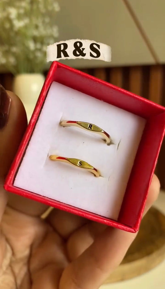 Personalised Initial Couple Ring Set — Stainless Steel Silver & Gold Rings | Adjustable Ring